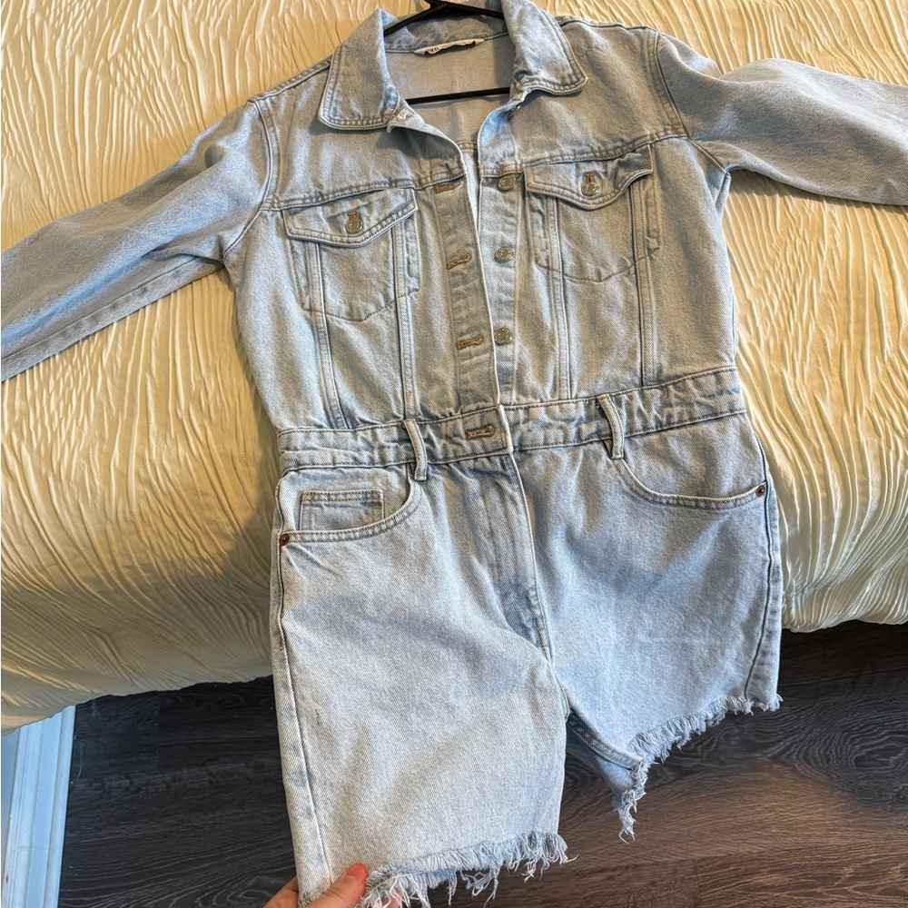 Zara Denim Long Sleeve Romper